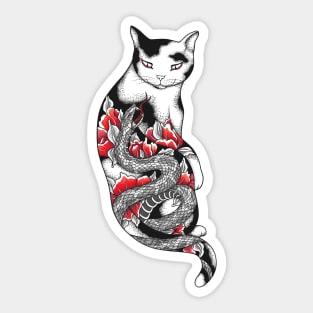 Cat in Grey Snake Tattoo Sticker